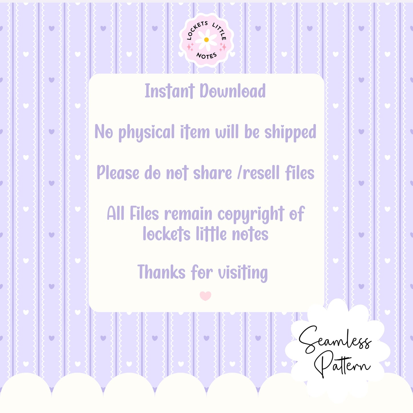 Pastel Lilac Seamless Pattern PNG, White Scallop Stripes & Purple Pinstripe Fabric Design, Cute Heart Digital Paper, Coquette Commercial Use