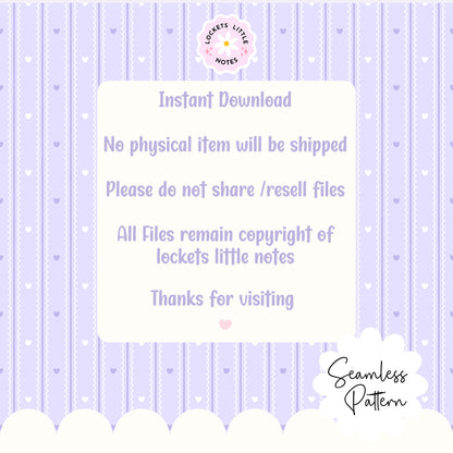 Pastel Lilac Seamless Pattern PNG, White Scallop Stripes & Purple Pinstripe Fabric Design, Cute Heart Digital Paper, Coquette Commercial Use