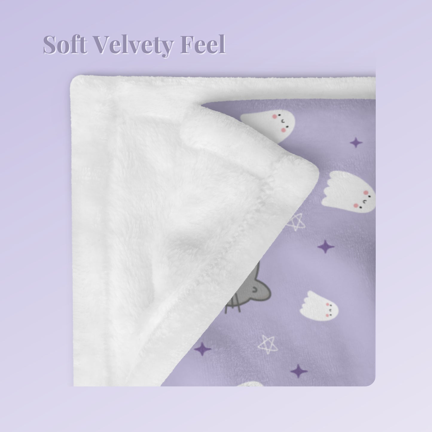 Kawaii Cat, Pumpkin and Ghosts Purple Blanket