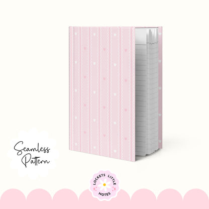 Pastel Pink Seamless Pattern PNG, White Scallop Stripes & Pink Pinstripe Fabric Design, Cute Heart Digital Paper, Coquette Commercial Use