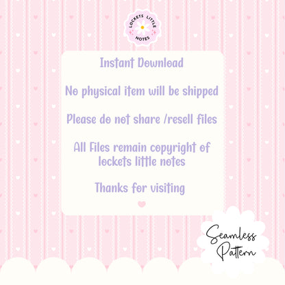 Pastel Pink Seamless Pattern PNG, White Scallop Stripes & Pink Pinstripe Fabric Design, Cute Heart Digital Paper, Coquette Commercial Use