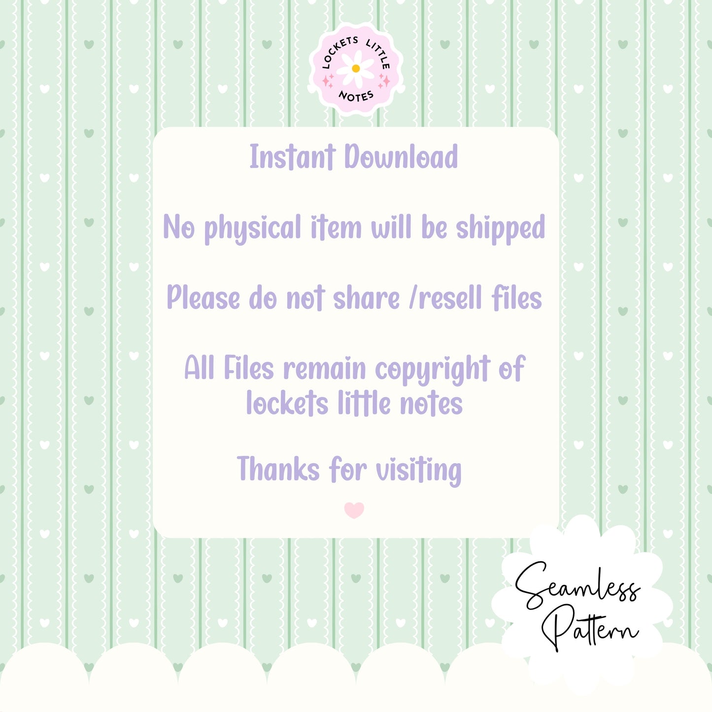 Pastel Green Seamless Pattern PNG, White Scallop Stripes & Green Pinstripe Fabric Design, Cute Heart Digital Paper, Coquette Commercial Use