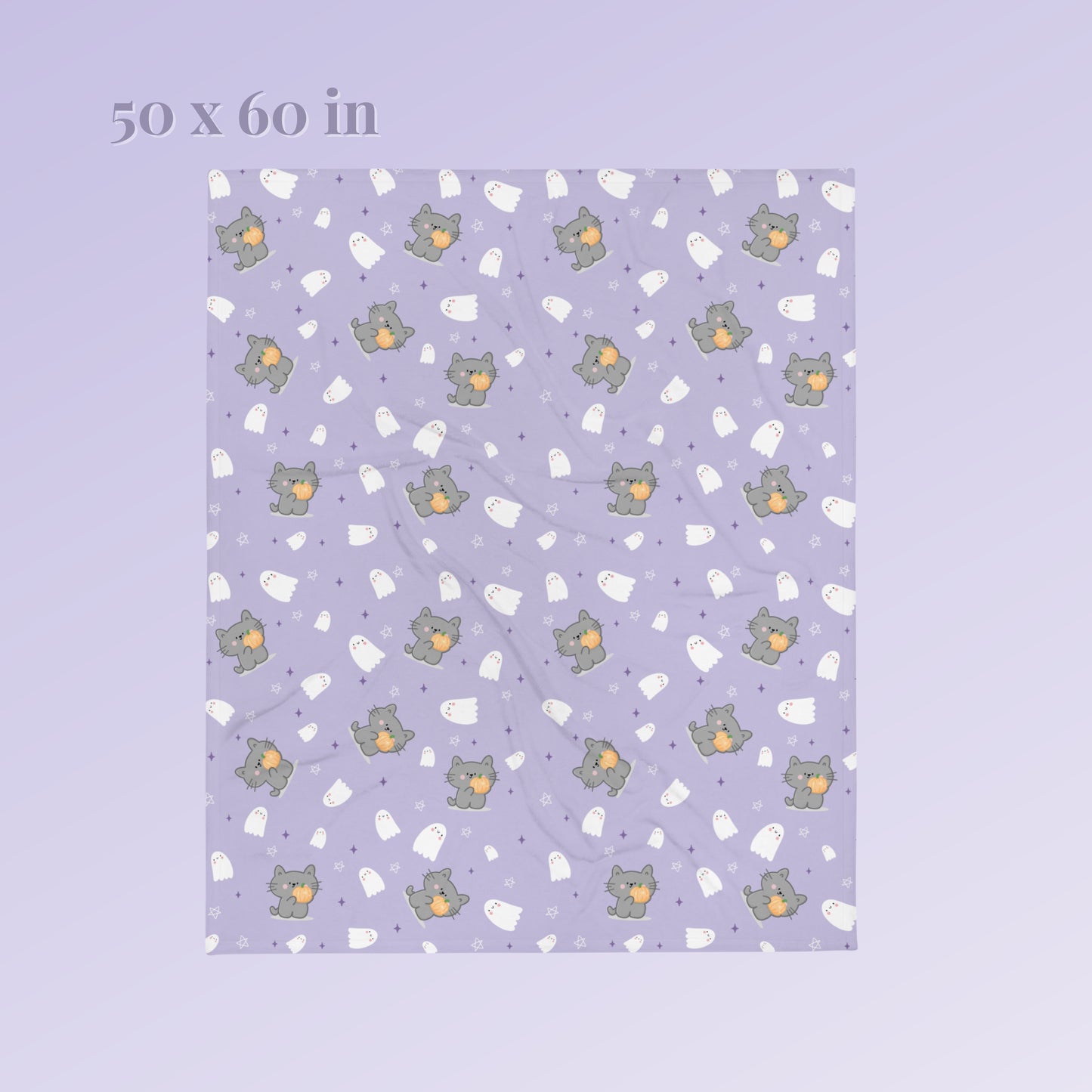 Kawaii Cat, Pumpkin and Ghosts Purple Blanket