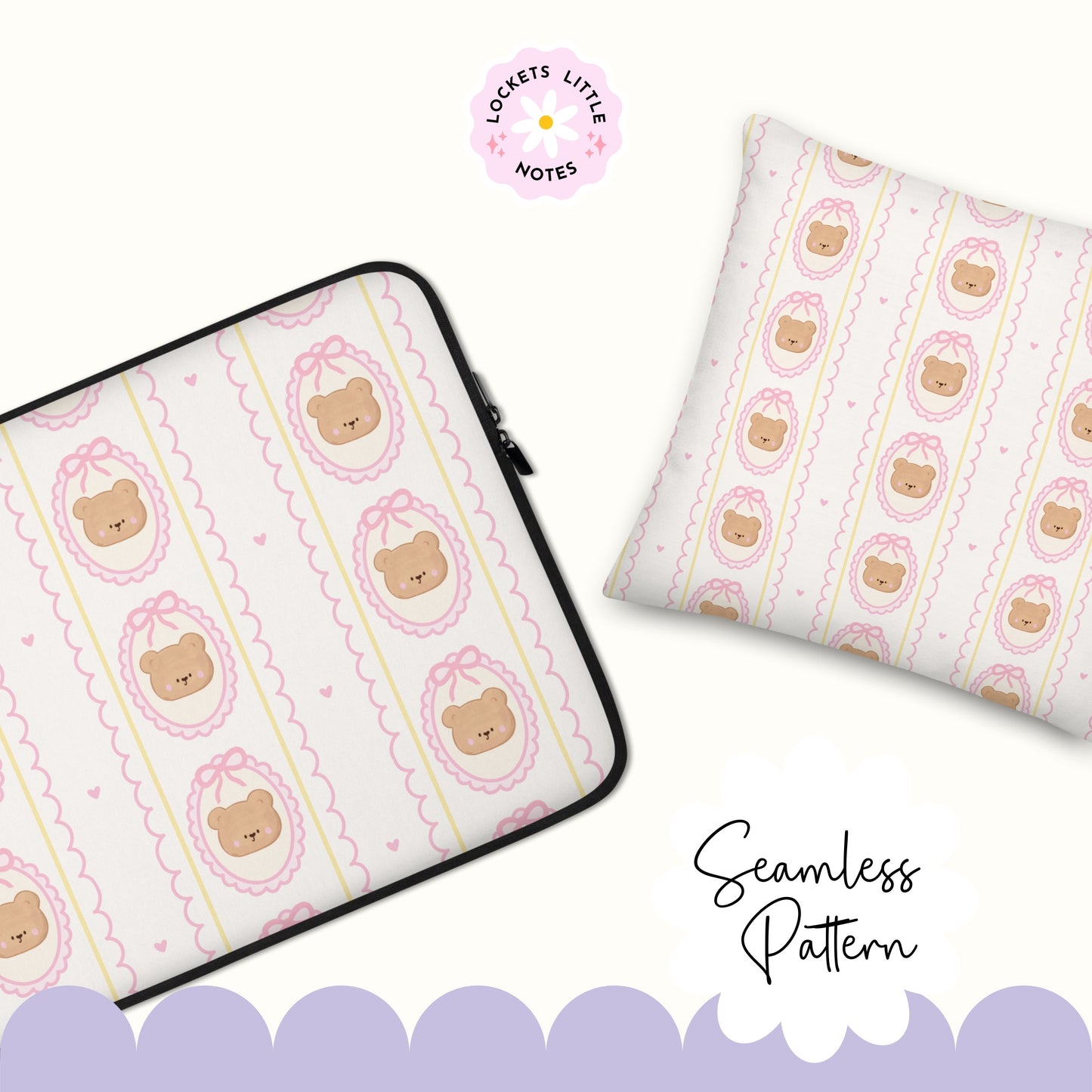 Coquette Bear Scallop frame Seamless Pattern (Digital Download)