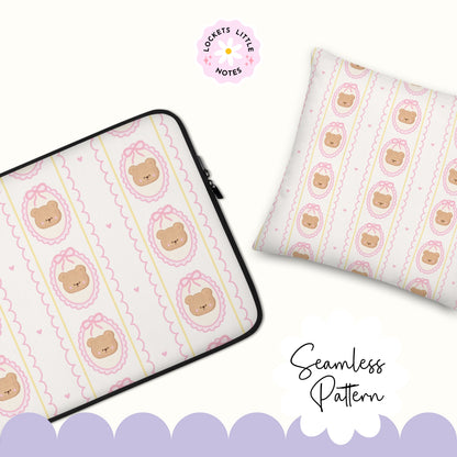 Coquette Bear Scallop frame Seamless Pattern (Digital Download)