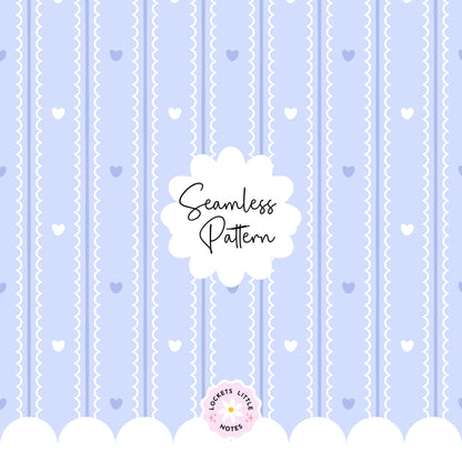 Pastel Blue Seamless Pattern PNG, White Scallop Stripes & Blue Pinstripe Fabric Design, Cute Heart Digital Paper, Coquette Commercial Use