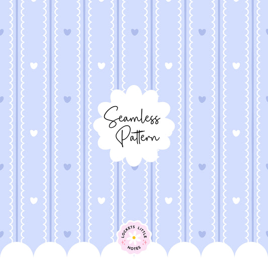 Pastel Blue Seamless Pattern PNG, White Scallop Stripes & Blue Pinstripe Fabric Design, Cute Heart Digital Paper, Coquette Commercial Use