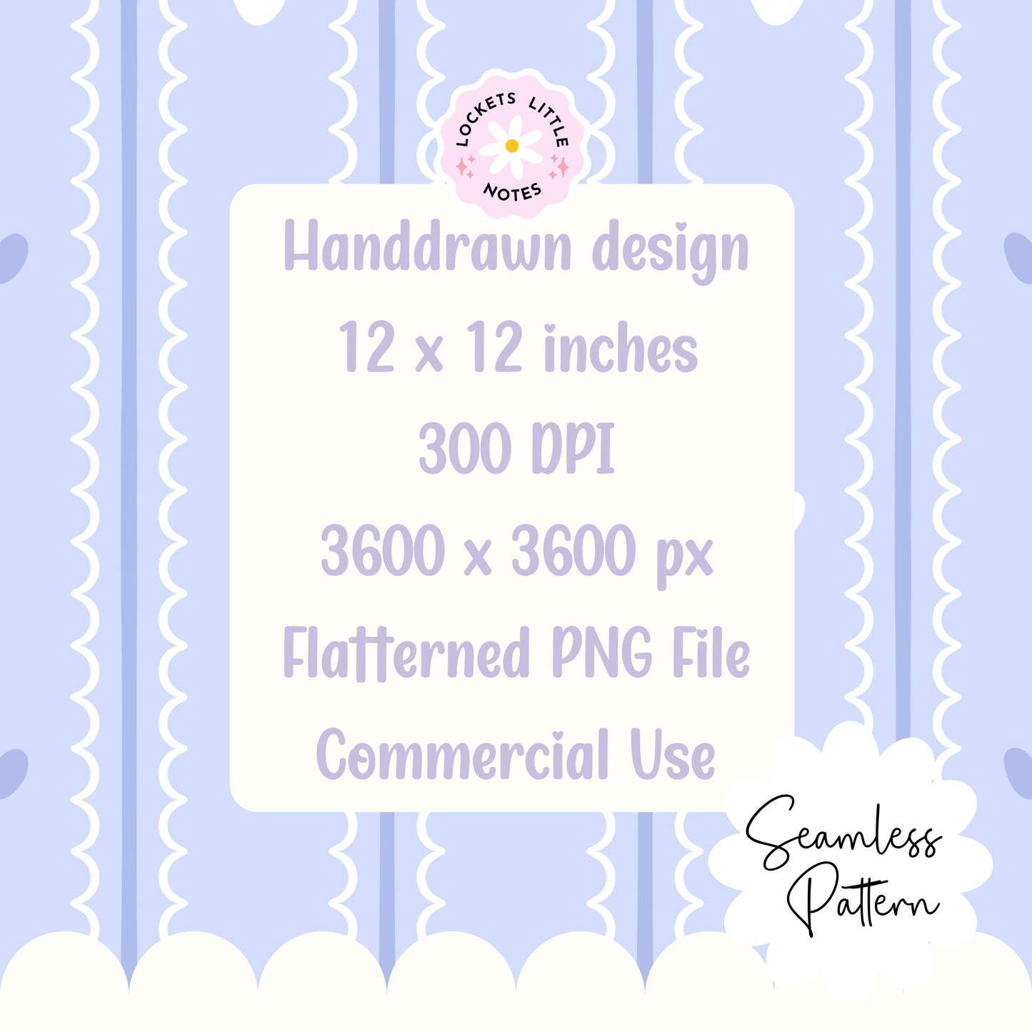 Pastel Blue Seamless Pattern PNG, White Scallop Stripes & Blue Pinstripe Fabric Design, Cute Heart Digital Paper, Coquette Commercial Use