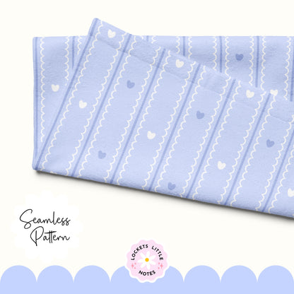 Pastel Blue Seamless Pattern PNG, White Scallop Stripes & Blue Pinstripe Fabric Design, Cute Heart Digital Paper, Coquette Commercial Use