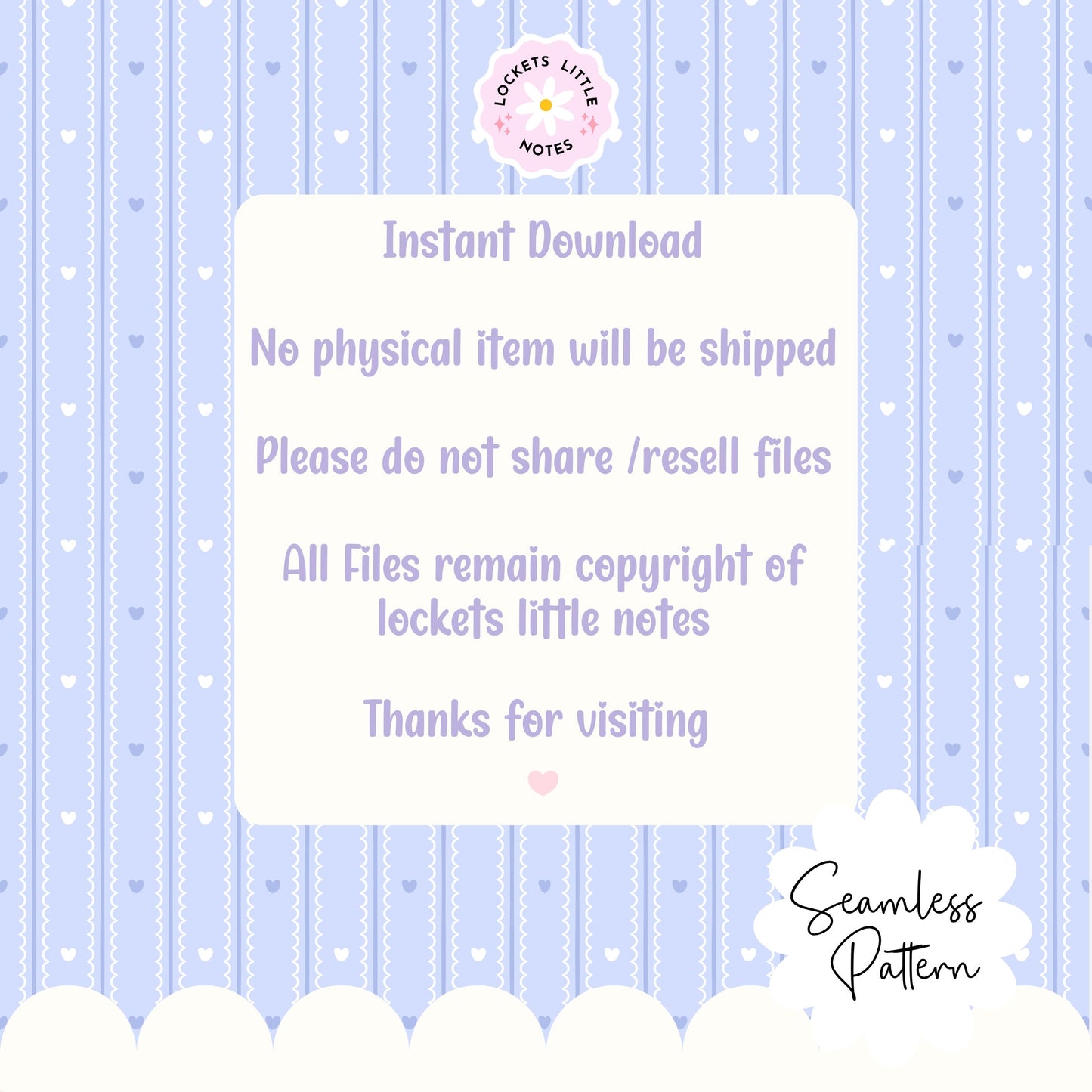 Pastel Blue Seamless Pattern PNG, White Scallop Stripes & Blue Pinstripe Fabric Design, Cute Heart Digital Paper, Coquette Commercial Use