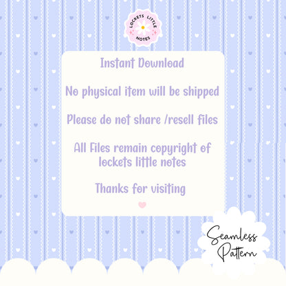 Pastel Blue Seamless Pattern PNG, White Scallop Stripes & Blue Pinstripe Fabric Design, Cute Heart Digital Paper, Coquette Commercial Use