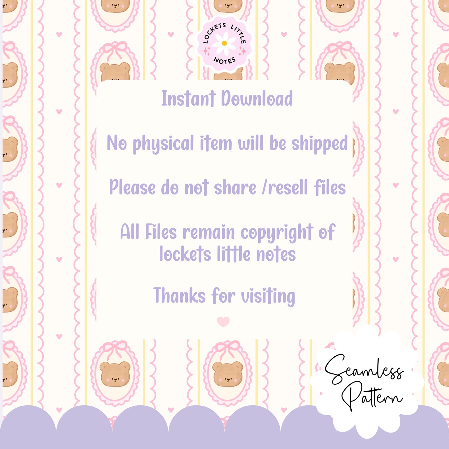 Coquette Bear Scallop frame Seamless Pattern (Digital Download)