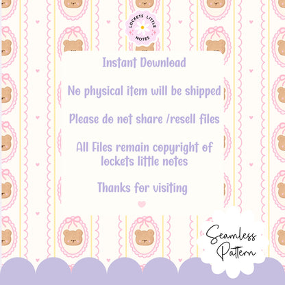 Coquette Bear Scallop frame Seamless Pattern (Digital Download)