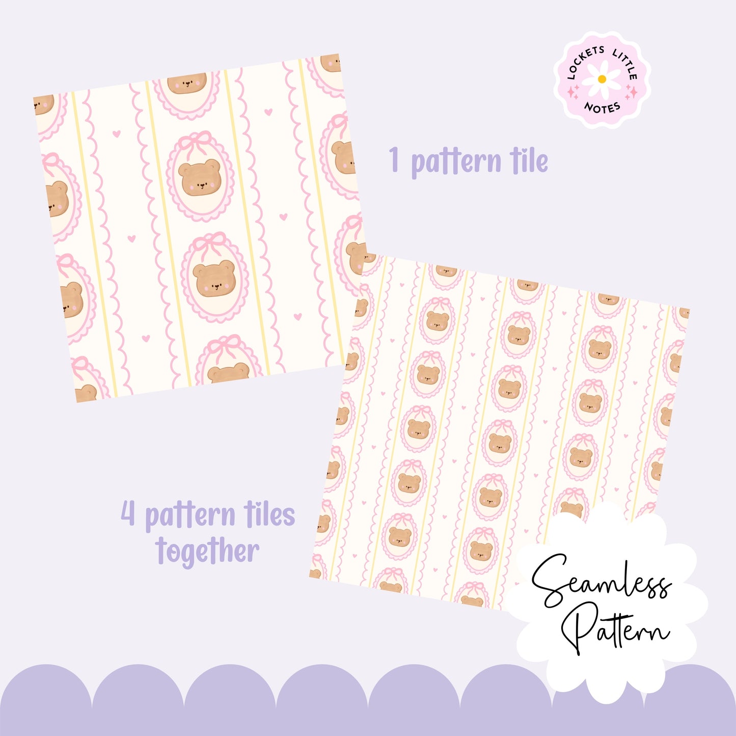 Coquette Bear Scallop frame Seamless Pattern (Digital Download)
