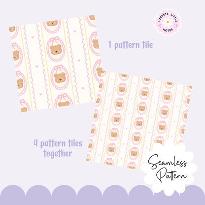 Coquette Bear Scallop frame Seamless Pattern (Digital Download)