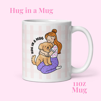Hug in a Mug. Girl and Dog Design Glossy Mug.