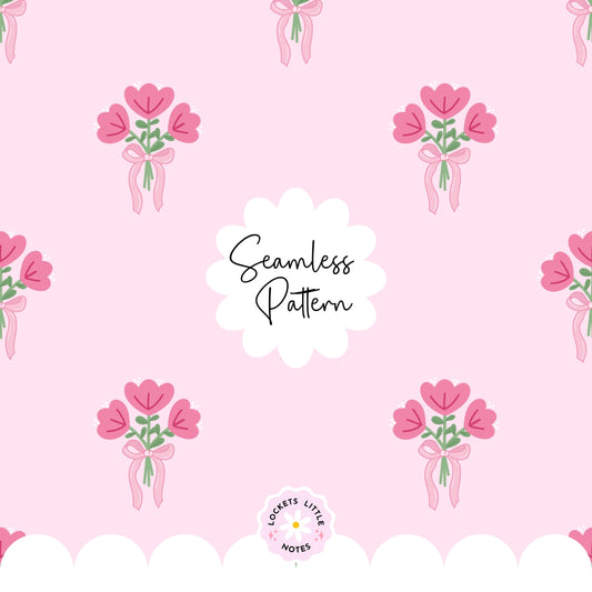 Small Floral Seamless Pattern PNG, Fairytale Bouquet with Pink Ribbon Fabric Design,  Floral Paper, Whimsical Cottagecore Commercial Use