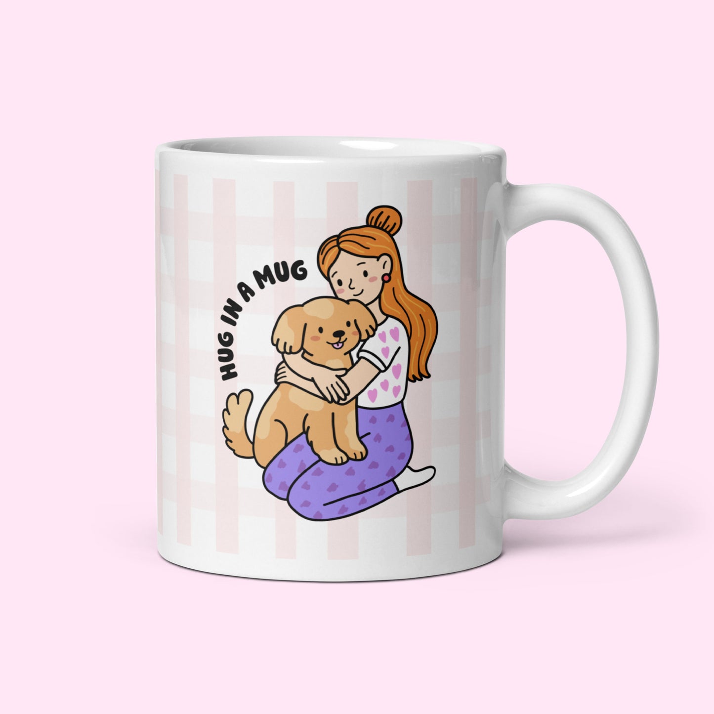 Hug in a Mug. Girl and Dog Design Glossy Mug.