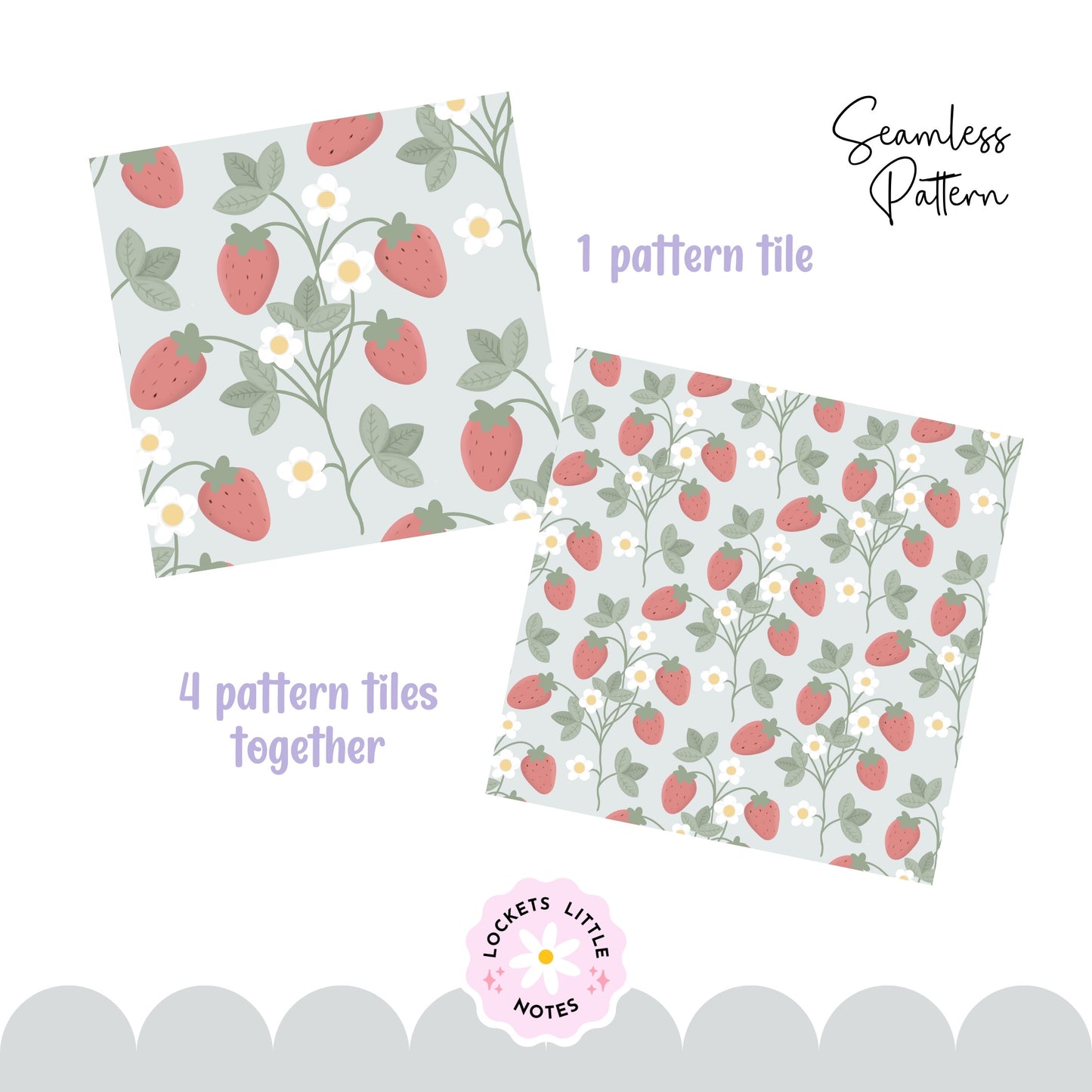 "Seamless Regency strawberry vine pattern with white flowers on a pale sage green background, vintage stately home wallpaper aesthetic."