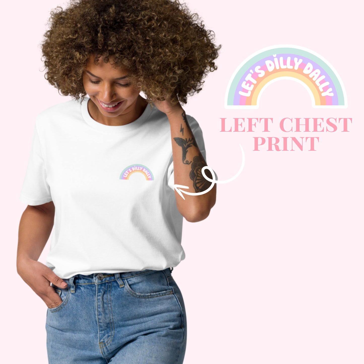 Let's Dilly Dally printed organic cotton t-shirt.