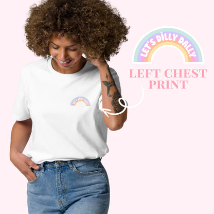 Let's Dilly Dally printed organic cotton t-shirt.