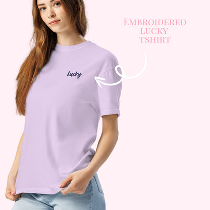 Lucky Embroidered T-shirt – Minimalist Good Luck Shirt