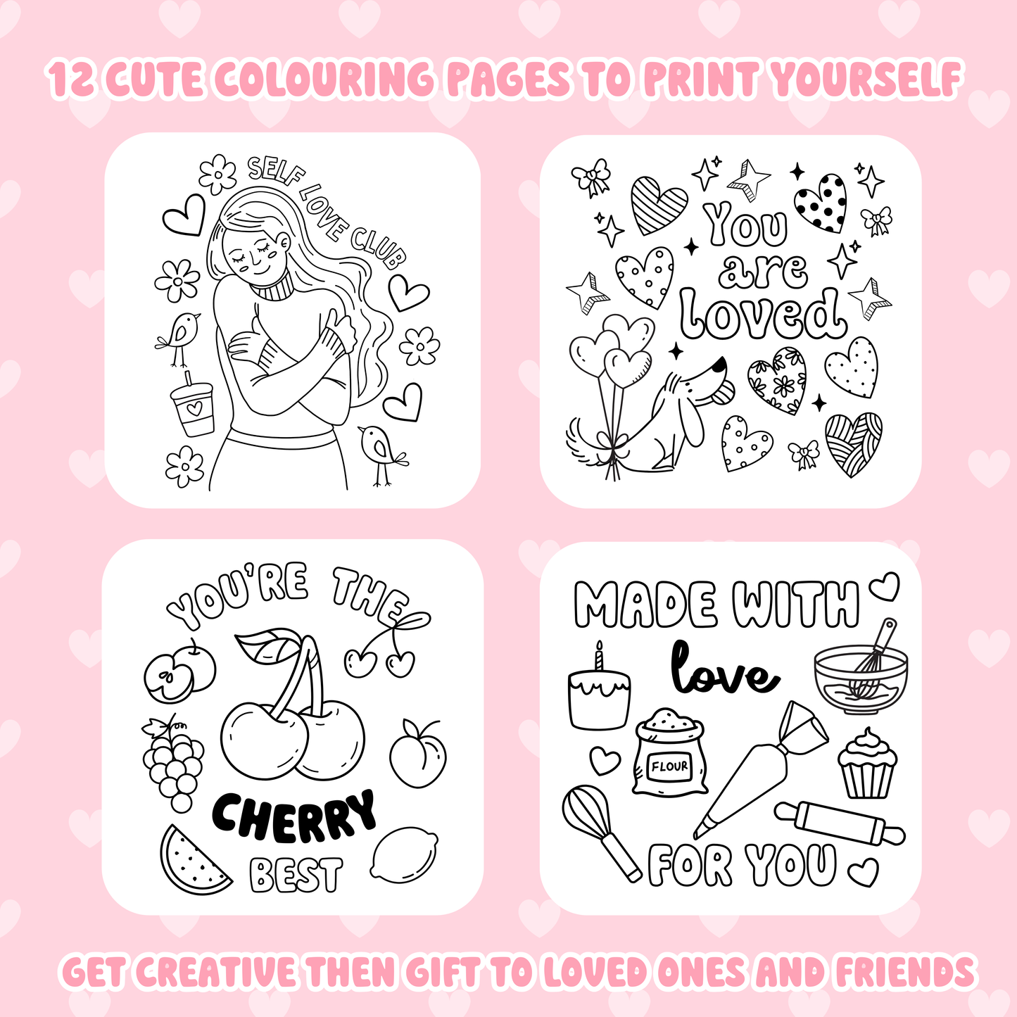 Love and Hearts Colouring Pages. Digital Download.
