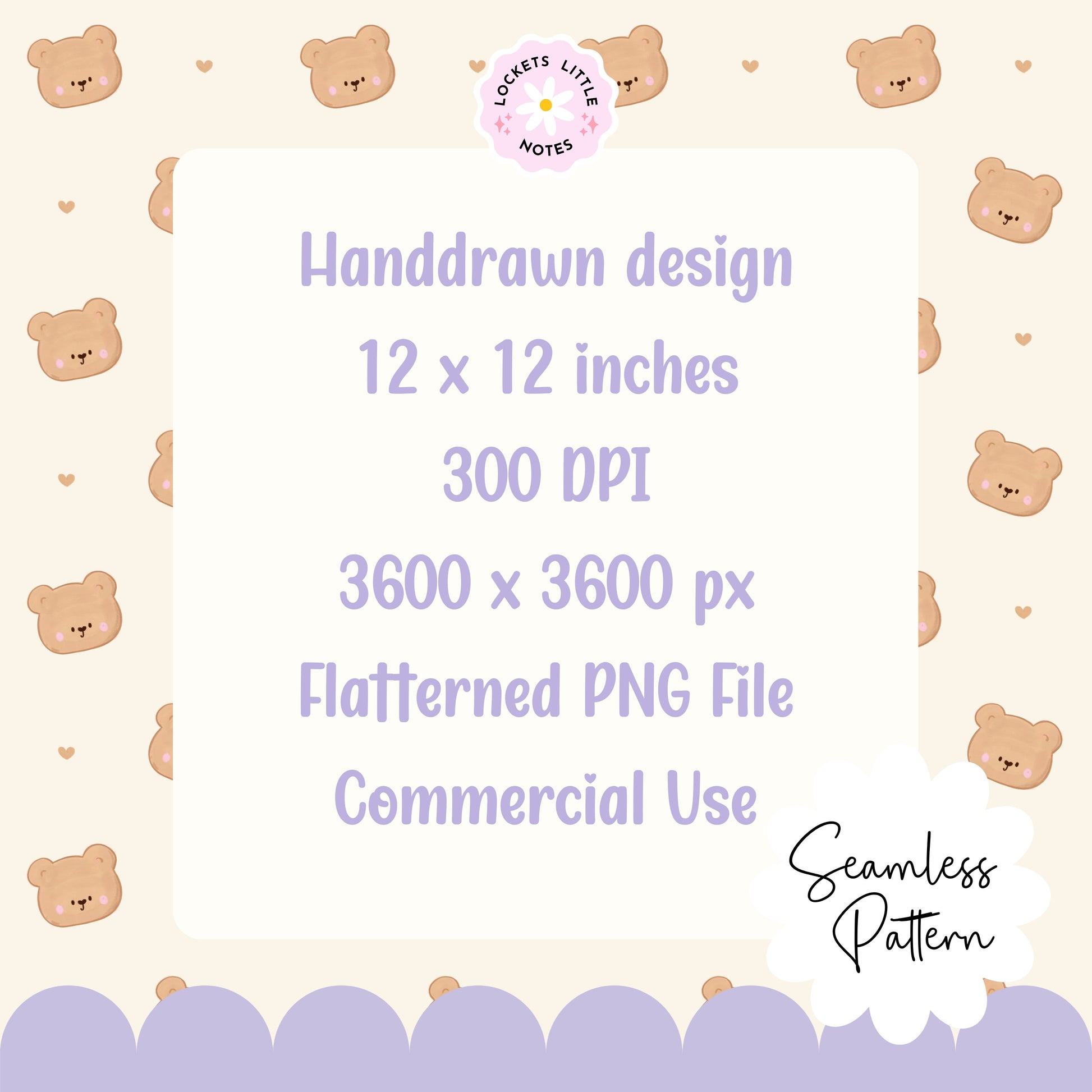 High-resolution seamless pattern tile featuring vintage-style brown teddy bears with dainty pink satin ribbons and bows on a clean cream background.