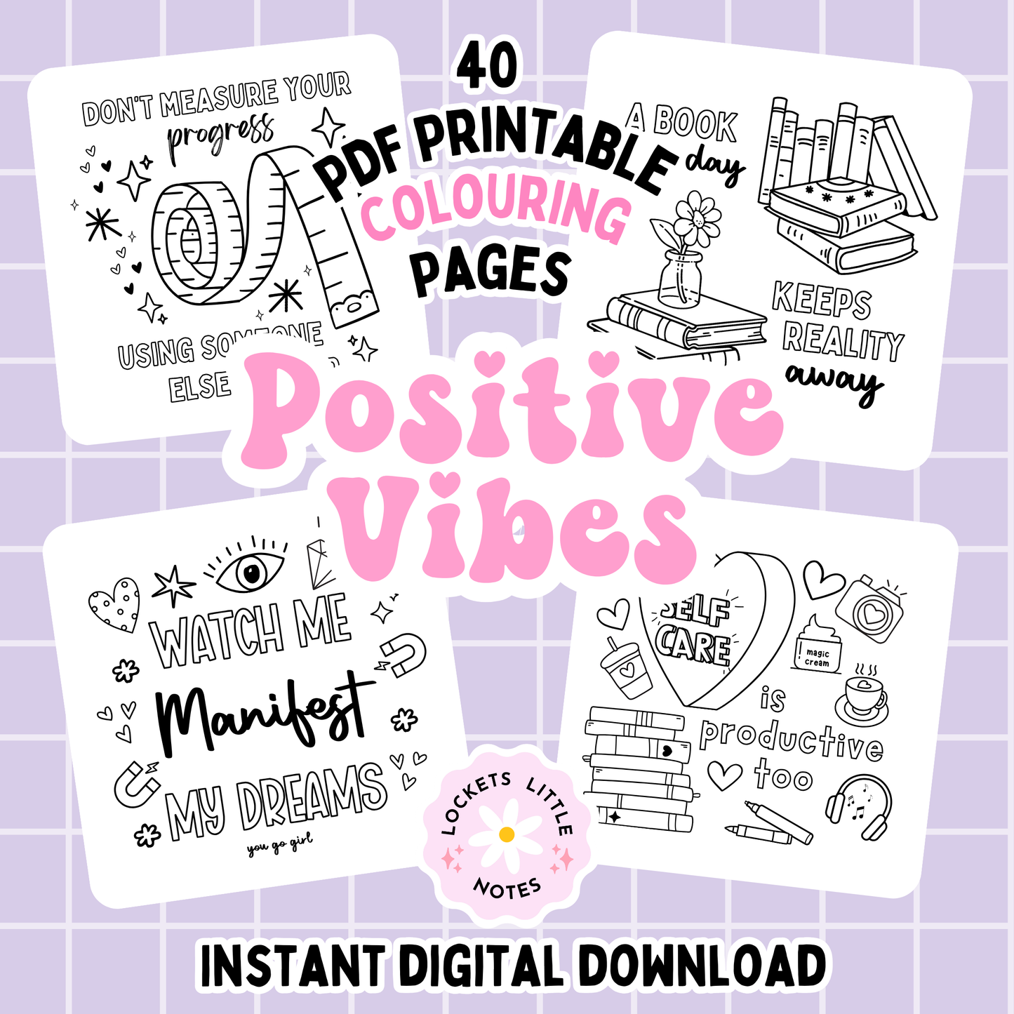Positive Vibes Colouring Pages: Motivational Doodles. Digital Download