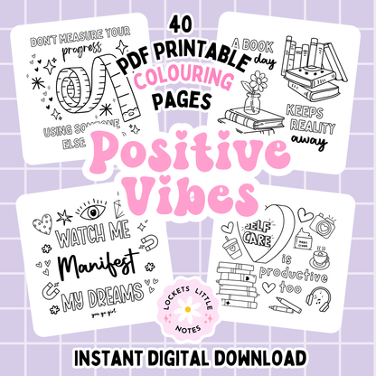 Positive Vibes Colouring Pages: Motivational Doodles. Digital Download