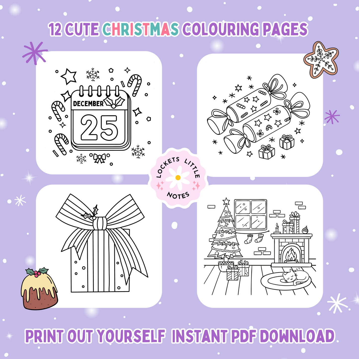 Holly Jolly Christmas Colouring Pages. Instant PDF Digital Download