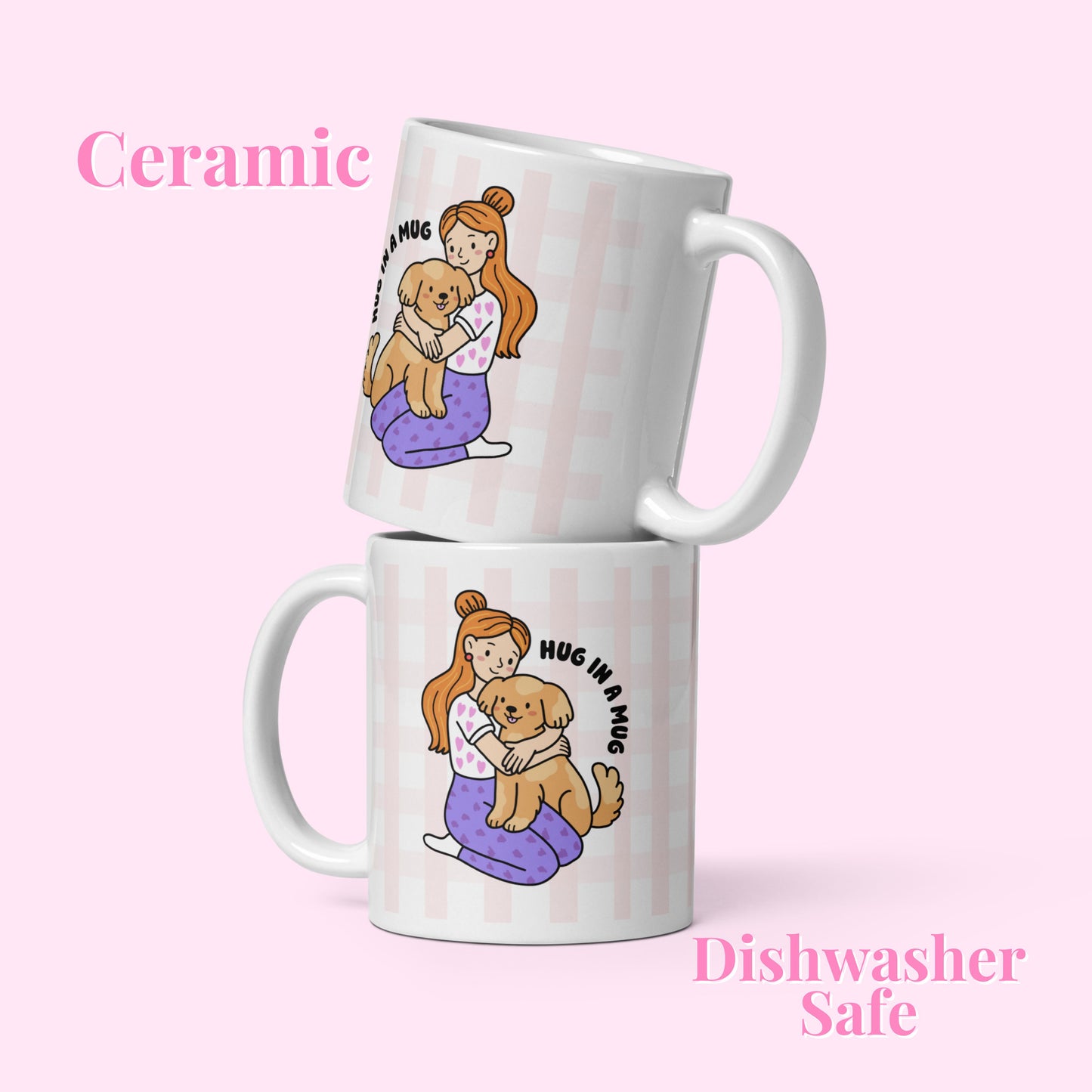 Hug in a Mug. Girl and Dog Design Glossy Mug.