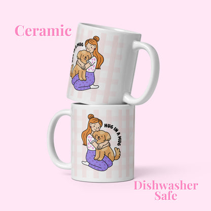 Hug in a Mug. Girl and Dog Design Glossy Mug.
