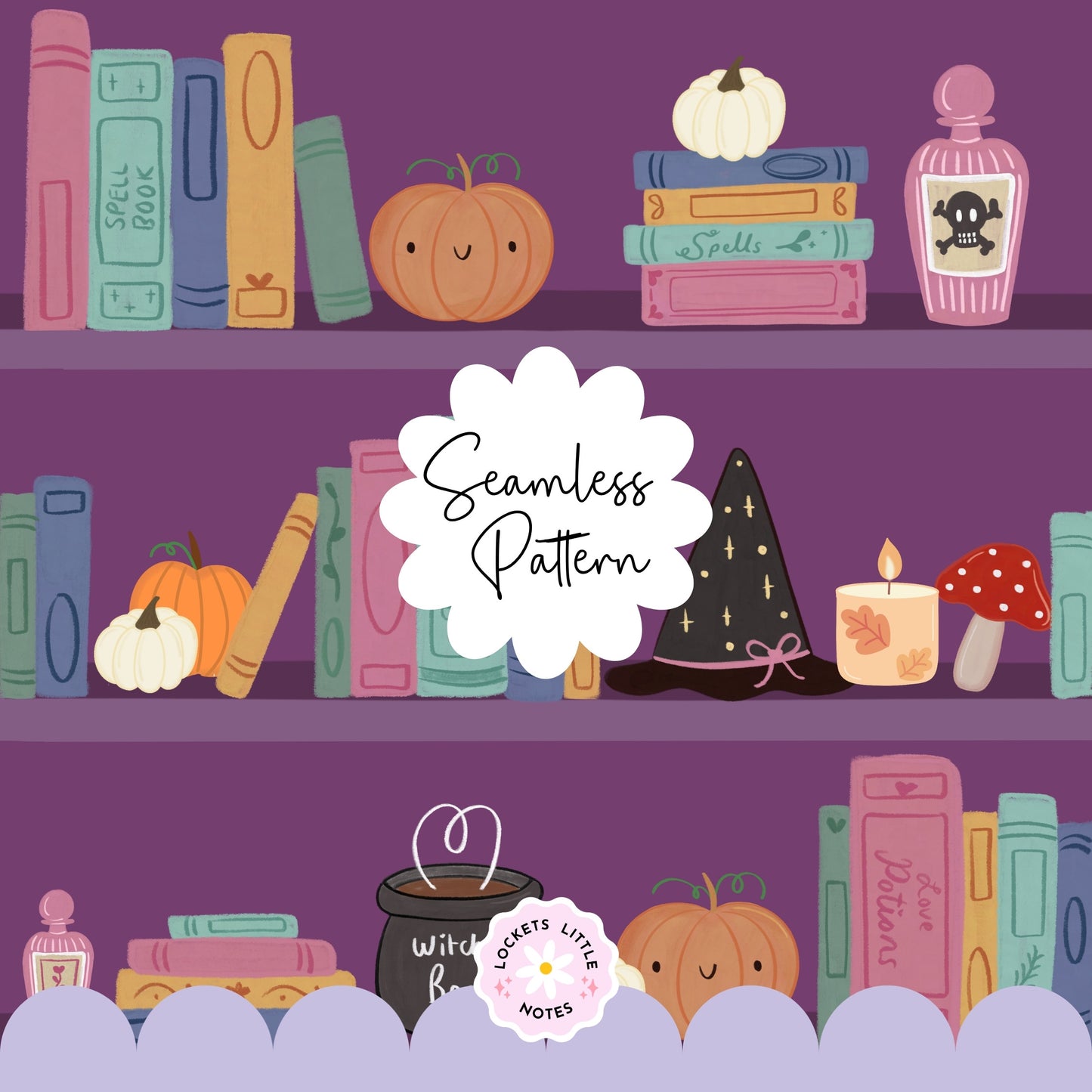 Dark Academia Halloween Bookshelf Seamless Pattern | Digital Download.