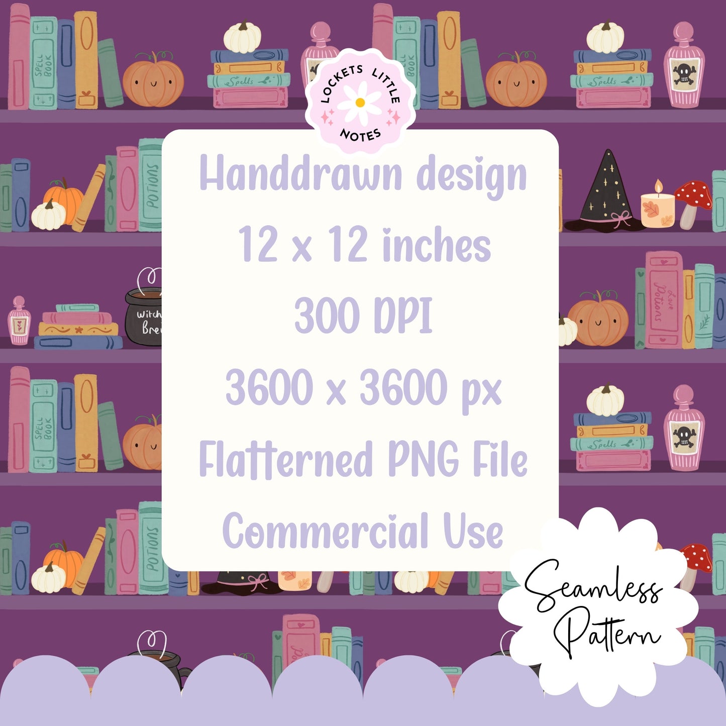 Dark Academia Halloween Bookshelf Seamless Pattern | Digital Download.