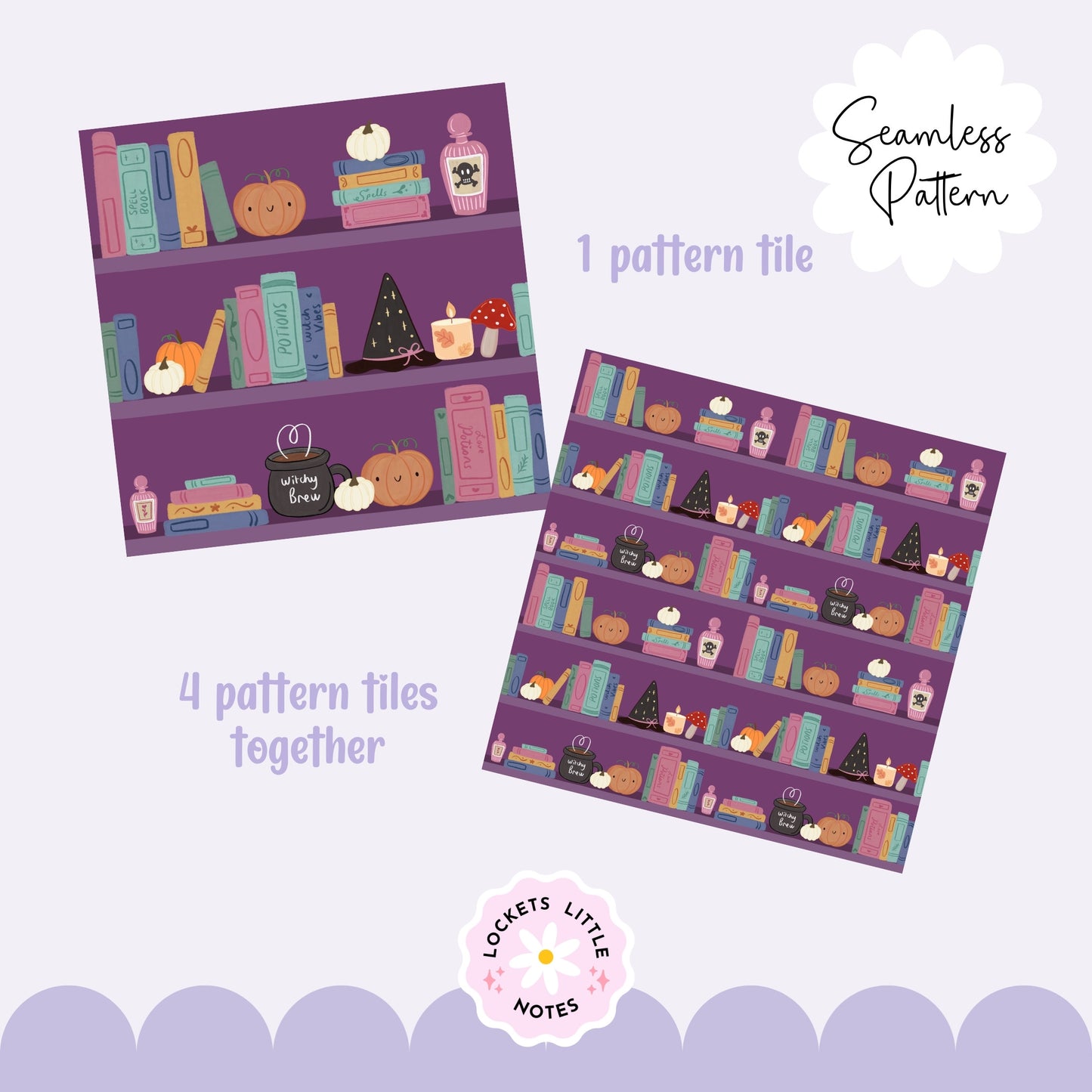 Dark Academia Halloween Bookshelf Seamless Pattern | Digital Download.