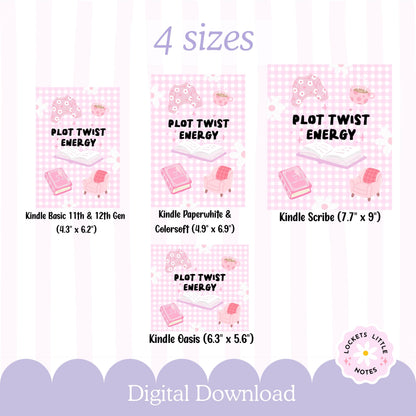 Kindle Case Insert PNG, Pastel Pink Plot Twist Bookish Printable  (Digital Download)