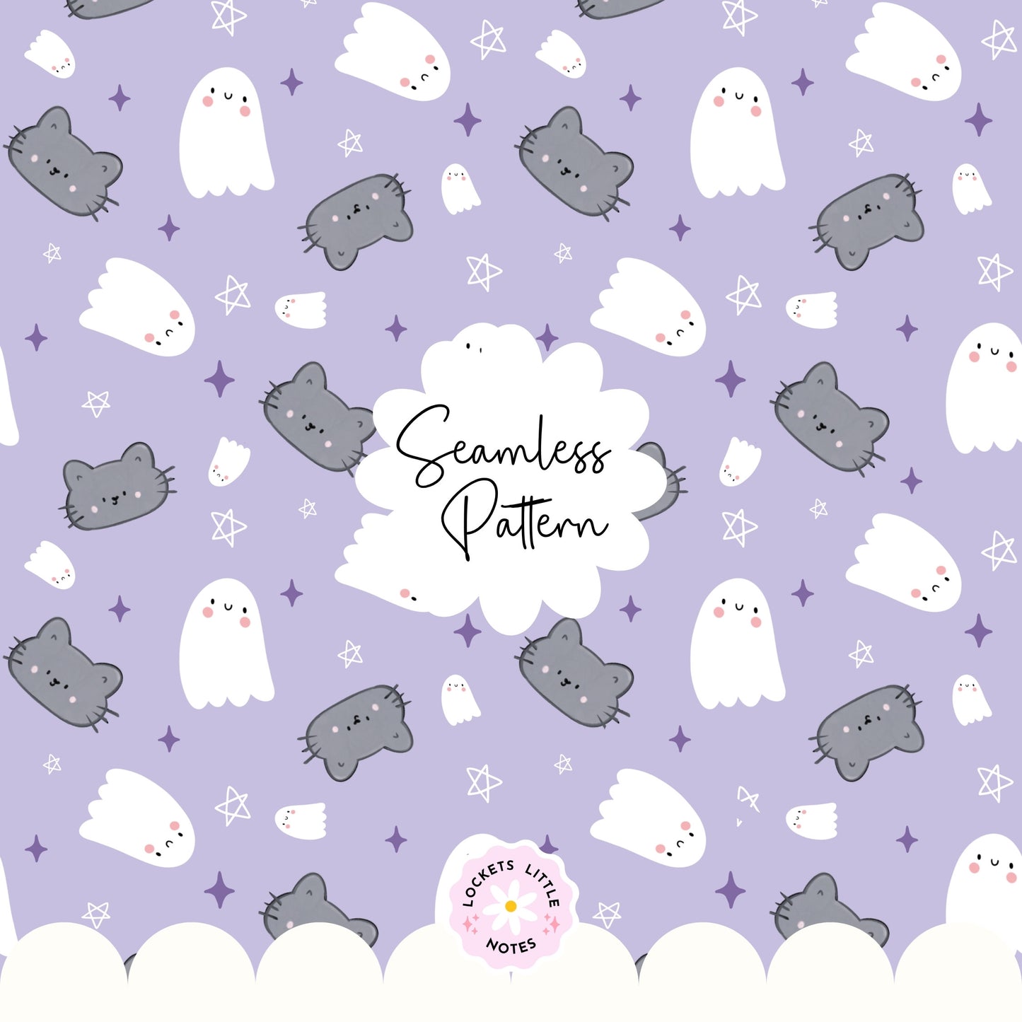Pastel Halloween Lilac Seamless Pattern PNG - Digital Download