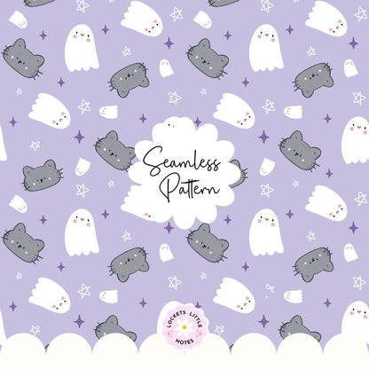 Pastel Halloween Lilac Seamless Pattern PNG - Digital Download