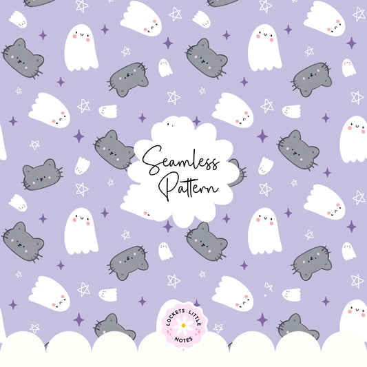 Pastel Halloween Lilac Seamless Pattern PNG - Digital Download