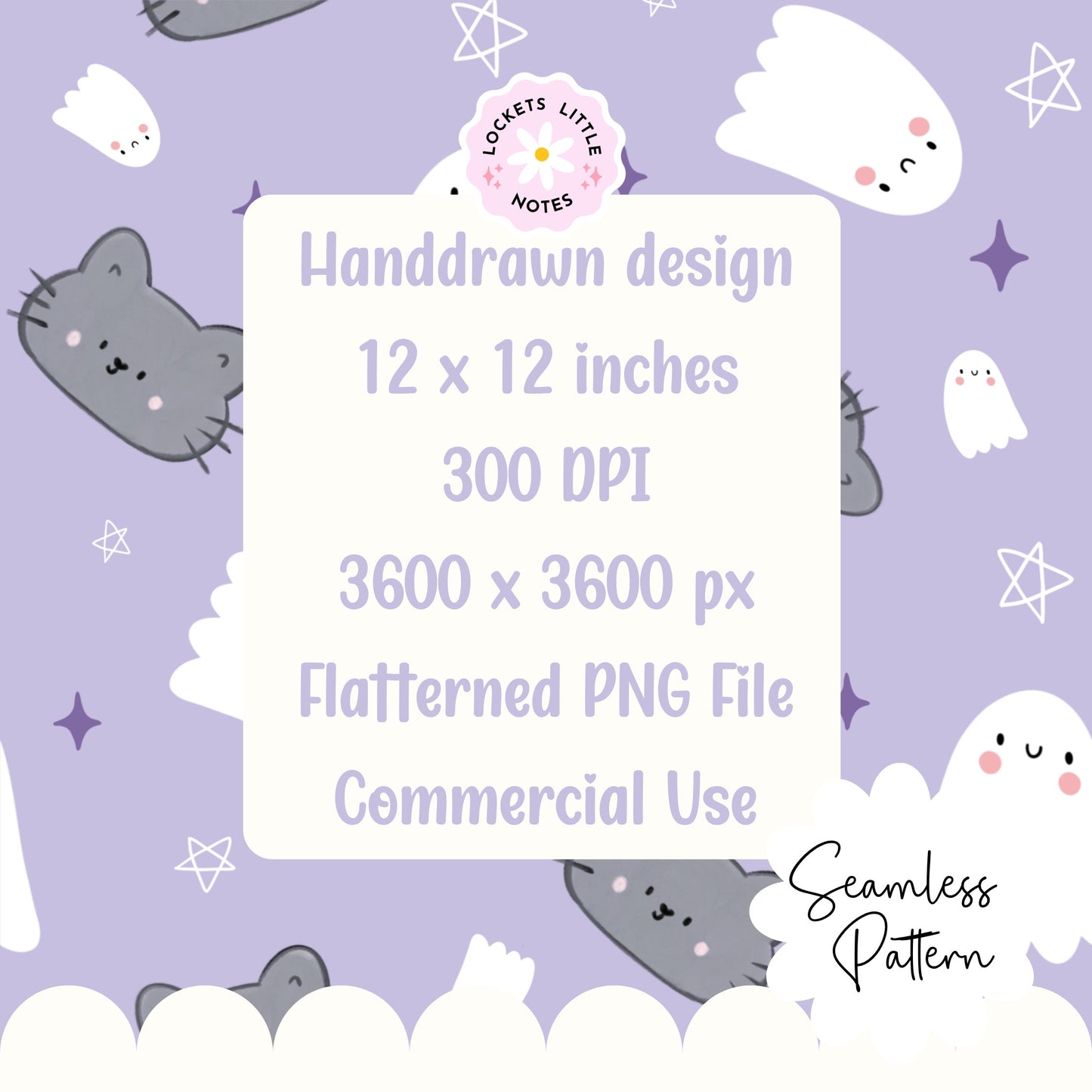 Pastel Halloween Lilac Seamless Pattern PNG - Digital Download