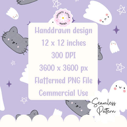 Pastel Halloween Lilac Seamless Pattern PNG - Digital Download