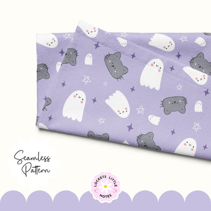 Pastel Halloween Lilac Seamless Pattern PNG - Digital Download