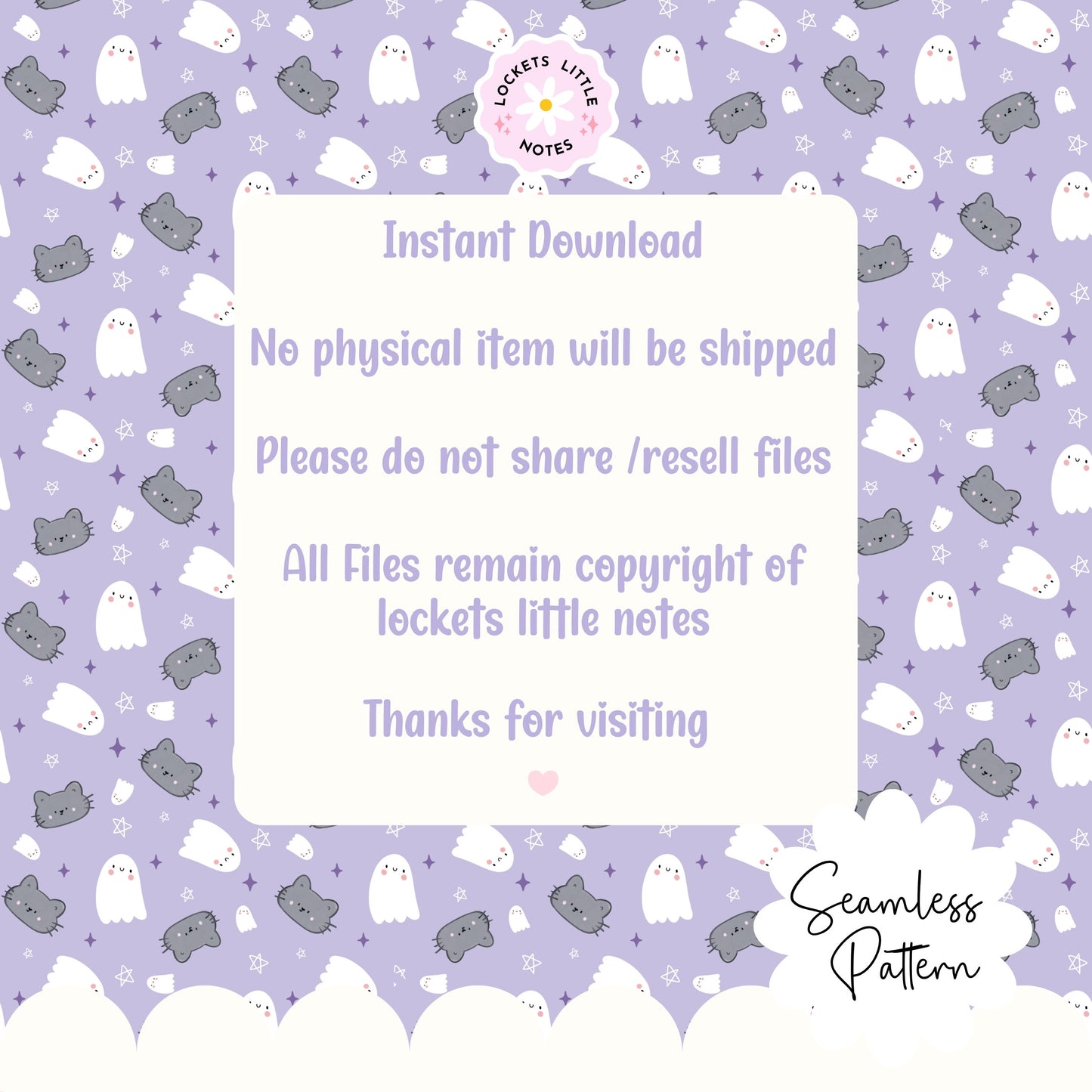 Pastel Halloween Lilac Seamless Pattern PNG - Digital Download