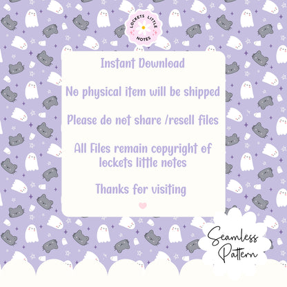 Pastel Halloween Lilac Seamless Pattern PNG - Digital Download