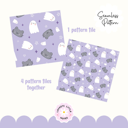 Pastel Halloween Lilac Seamless Pattern PNG - Digital Download