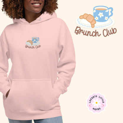 The "Brunch Club" Embroidered Hoodie | Whimsical Vintage Croissant & Mug Design