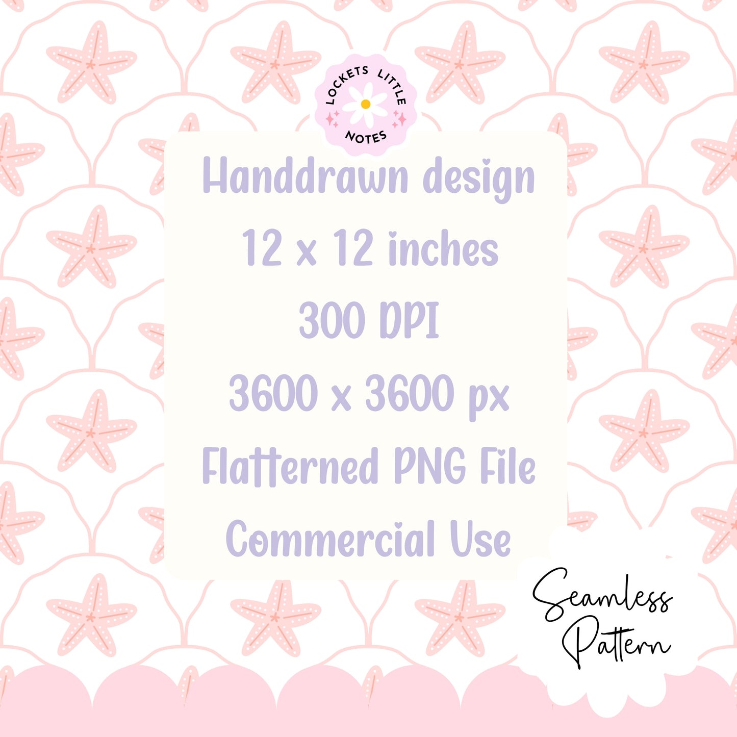 Seamless pattern of pink starfish on a scallop design with white background. Coastal beach surface pattern design decor.