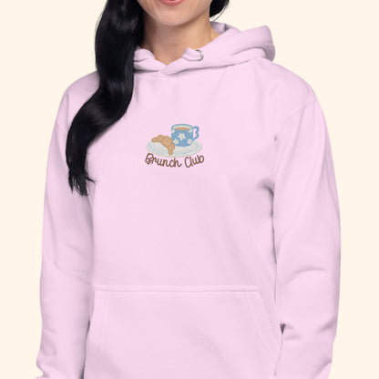 The "Brunch Club" Embroidered Hoodie | Whimsical Vintage Croissant & Mug Design