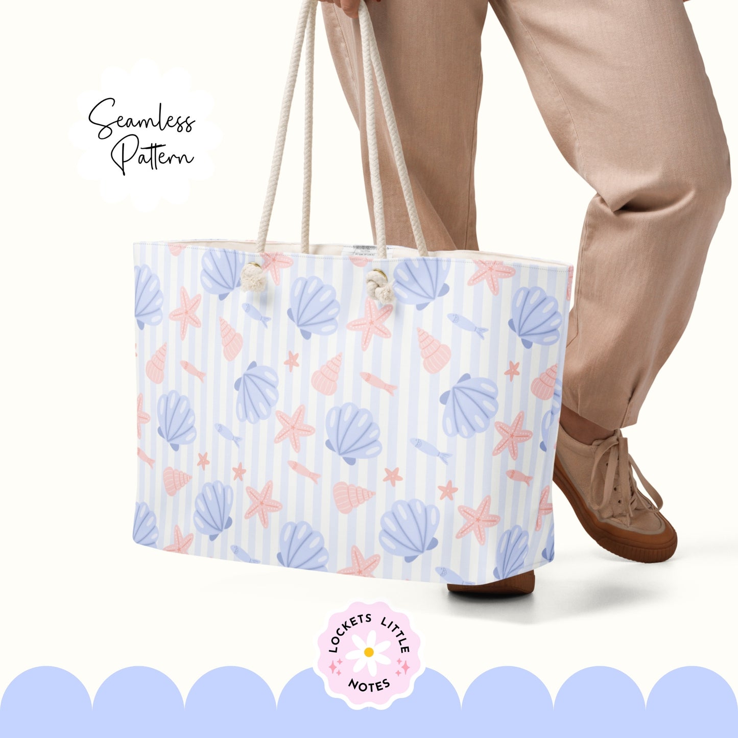 Coastal Seashell & Stripe Seamless Pattern PNG | Digital Download